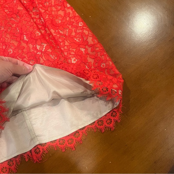 Shoshanna Sierra Lace Mini Party Dress Red 2 Sleeveless Nude Lining V-Neck - Picture 10 of 16